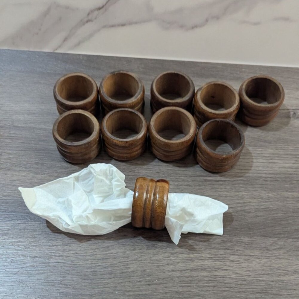 Wooden Napkin Rings Set Of 10‎ Vintage Rustic Style Farmhouse